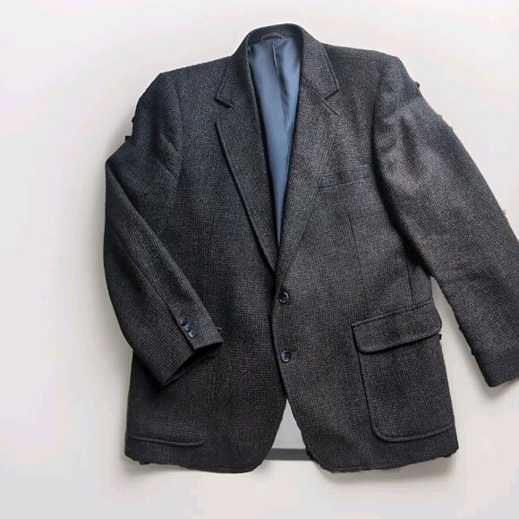 Men's VTG Imperial Haggar Dark Grey Tweed Sports Coat 44" Wool 2 Button Blazer - Picture 1 of 14